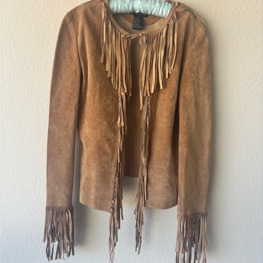 bebe Brown Suede Fringe Jacket